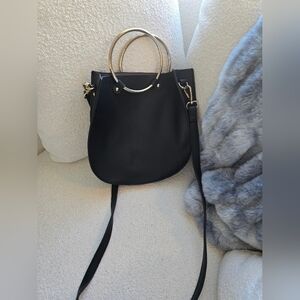 Nordstrom/Brass Plum, Faux Leather Satchel Crossbody Bag, Black/Silver